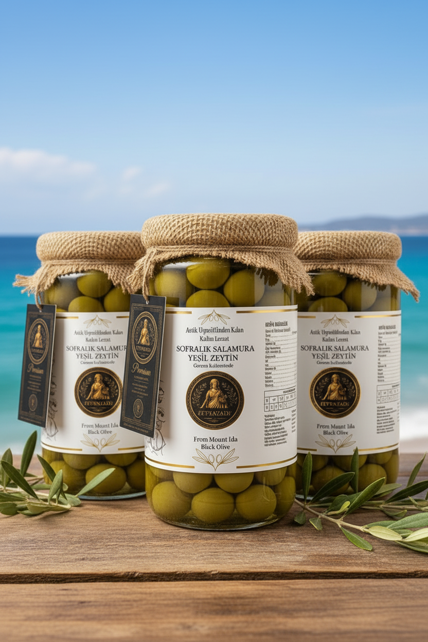 Zeyrazade Natural Table-Grade Brine Green Olives-Trio Pack